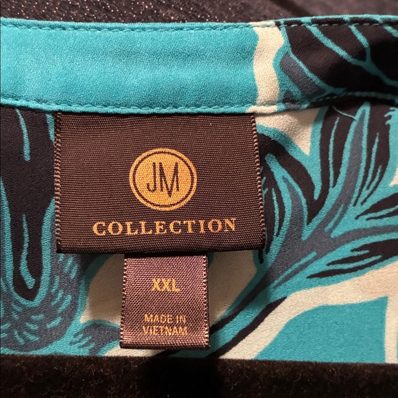 JM Collection Teal and Navy Floral Blouse - Picture 4 of 4